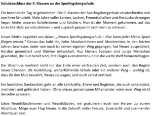 Schulabschluss 2025 Klasse 9